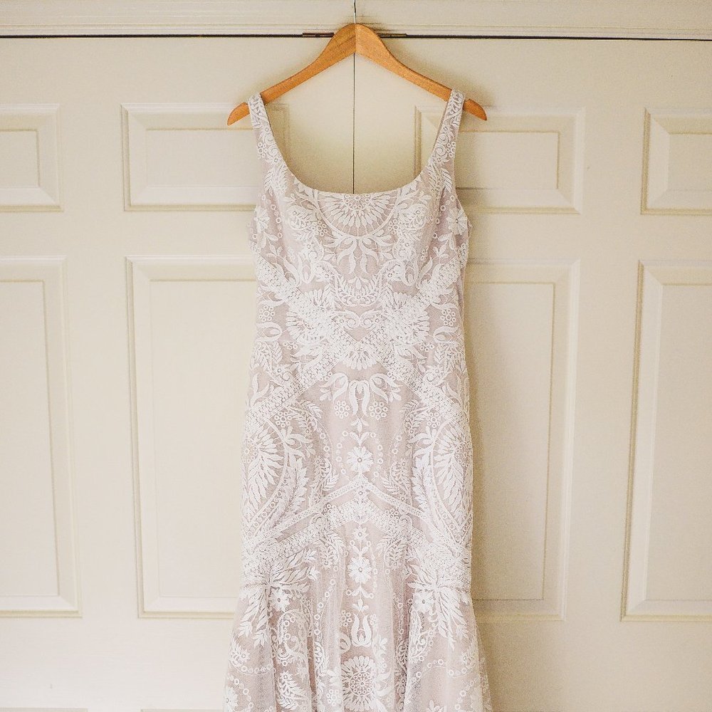 Watters Valette Square-Neck Lace Wedding Gown